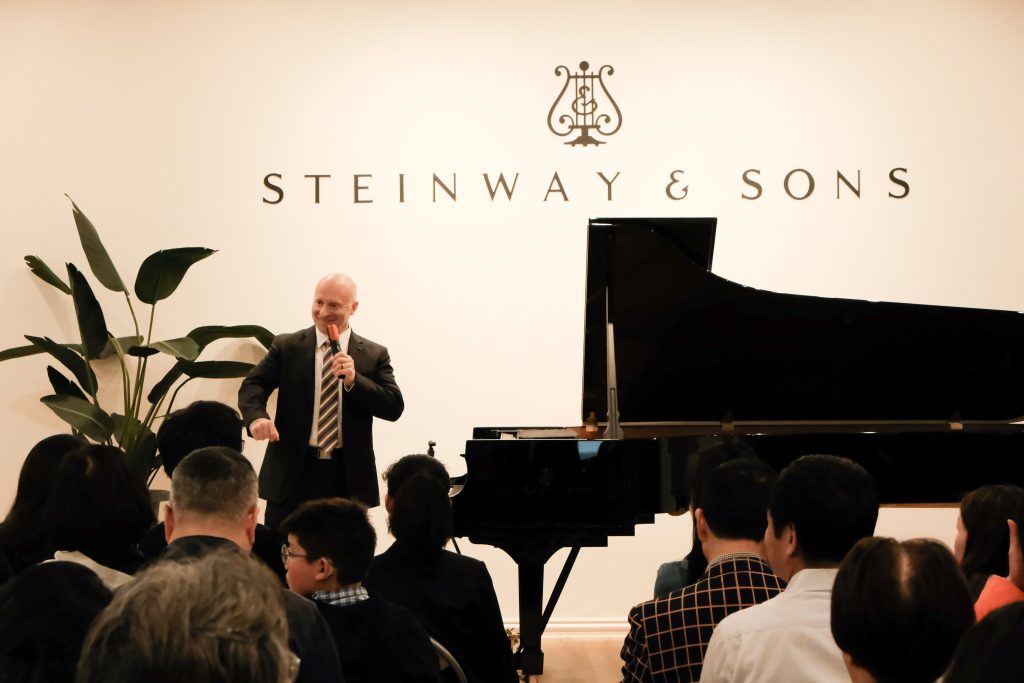 CEO Mark O'Connor welcoming the audience at Steinway Gallery Melbourne's Steinway & Sons 170th Anniversary Event.