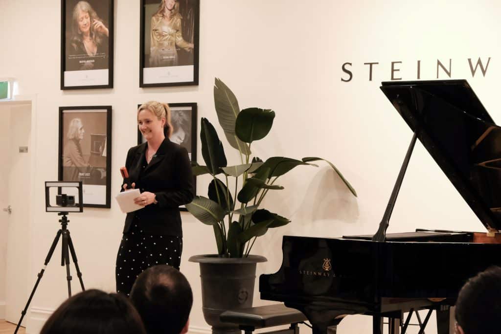 Steinway Galleries Australia Business Manager, Alison West, as the MC for the night.