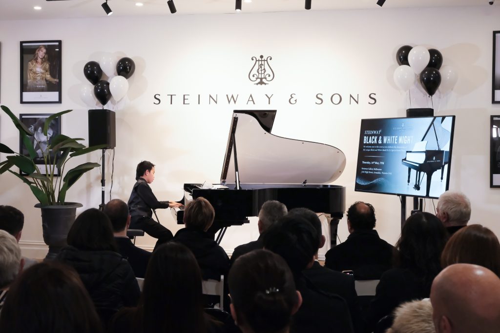 Black and White Night event at Steinway Gallery Melbourne. Dillon Chan as pianists.
