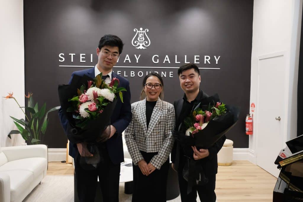 Sale Manager June O'Connor, Young Steinway Artist Jack Cheng and Australian pianist Dr. Daniel Le.