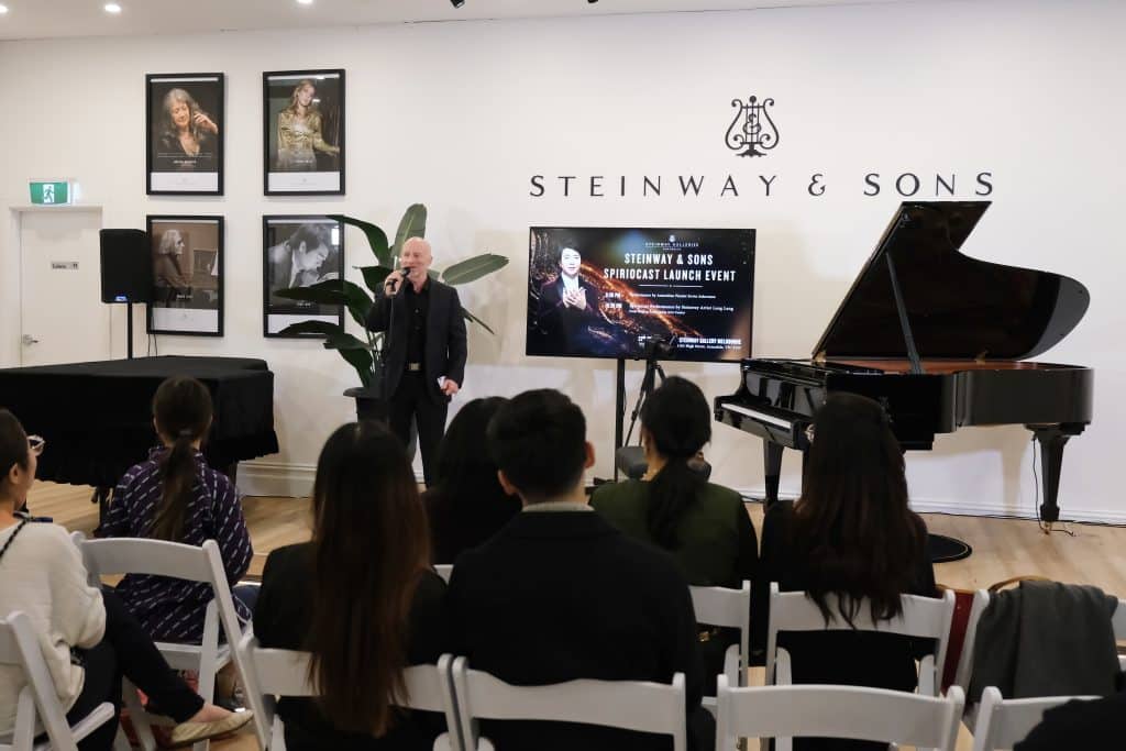 CEO Mark O'Connor welcoming the audience at Steinway Gallery Melbourne for the Steinway & Sons SPIRIOCAST Launch Event.