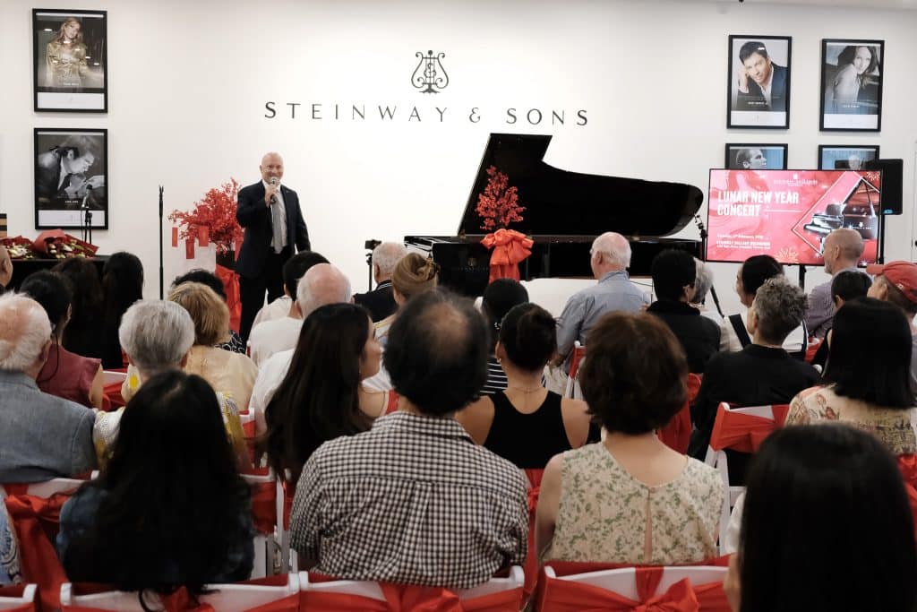 CEO Mark O'Connor welcoming the audience at Steinway Gallery Melbourne for the Lunar New Year Concert. 